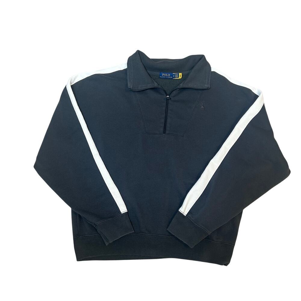 Polo Ralph Lauren womens dark gray  1/4 zip arm white stripe sweatshirt M